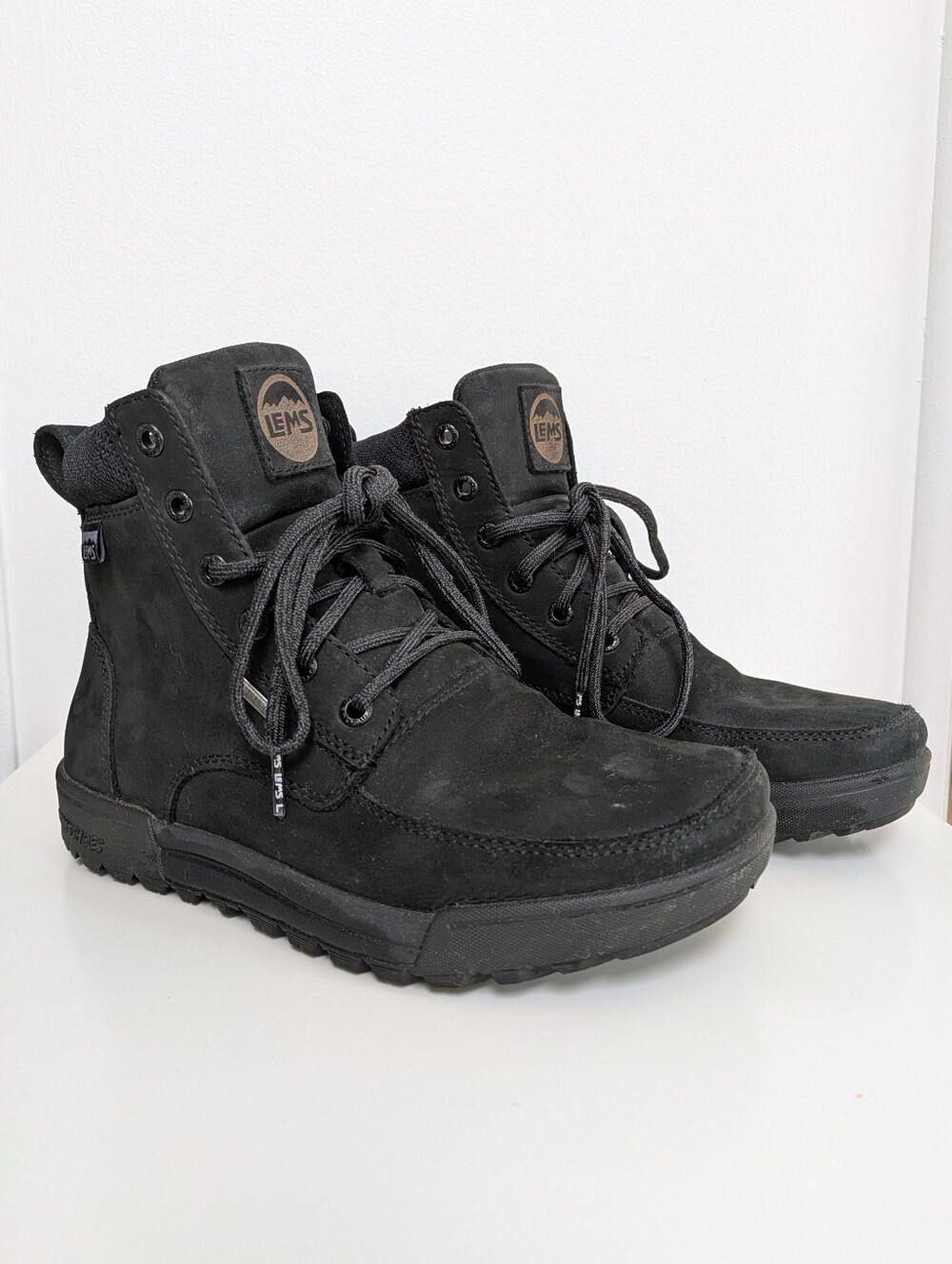 LEMS Women's Black Leather Boulder Summit Boots, Waterproof, Size 7.5